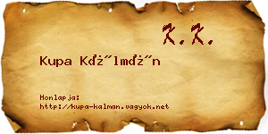 Kupa Kálmán névjegykártya